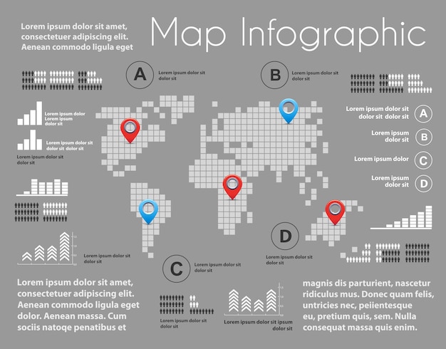 Vector infografías del esquema de mapas en el campo de la construcción industrial y la industria pesada