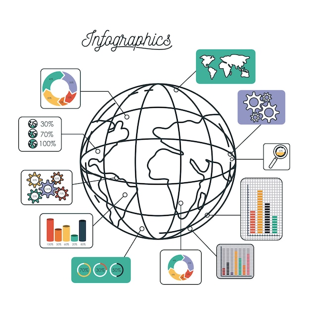 infografías y estadísticas con mapa del mundo