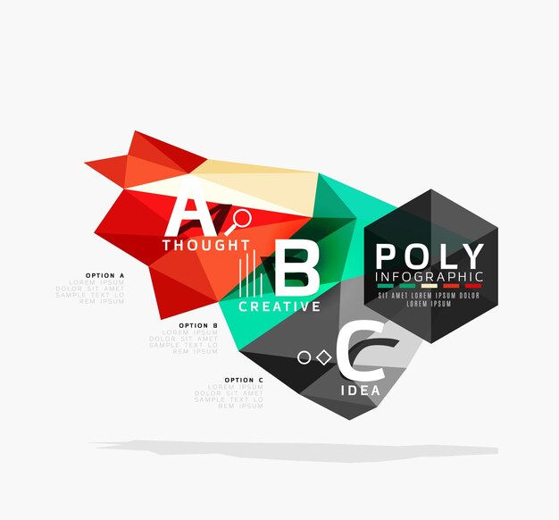 Infografías geométricas polivinílicas bajas abstractas vectoriales