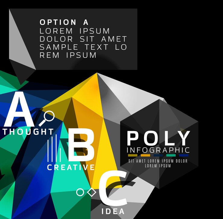 Vector infografías geométricas polivinílicas bajas abstractas vectoriales