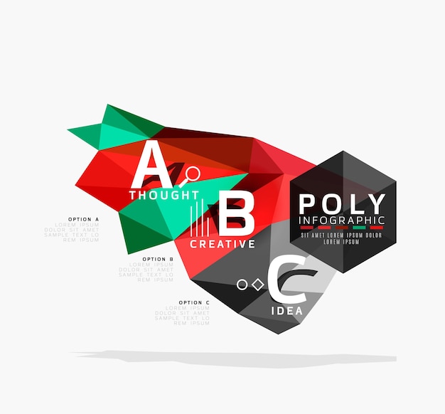 Infografías geométricas polivinílicas bajas abstractas vectoriales