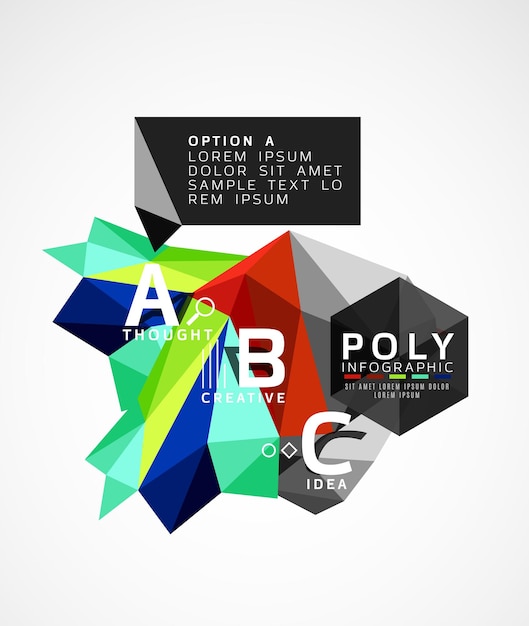 Infografías geométricas polivinílicas bajas abstractas vectoriales