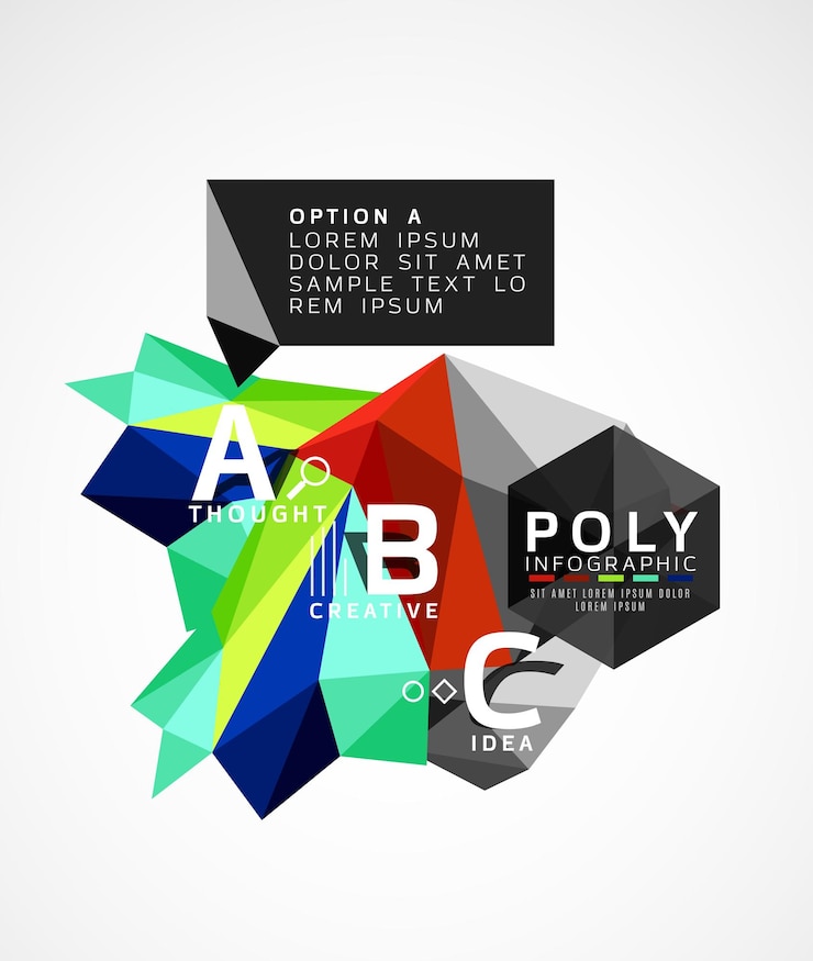 Vector infografías geométricas polivinílicas bajas abstractas vectoriales