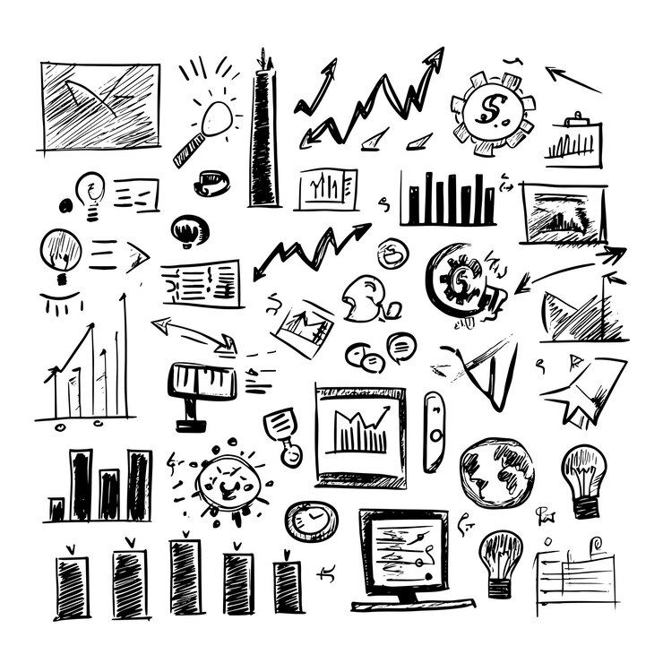 Vector infografías y iconos de negocios dibujados a mano para proyectos creativos