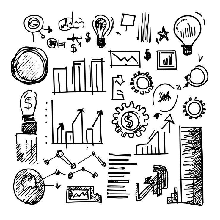 Vector infografías y iconos de negocios dibujados a mano para proyectos creativos
