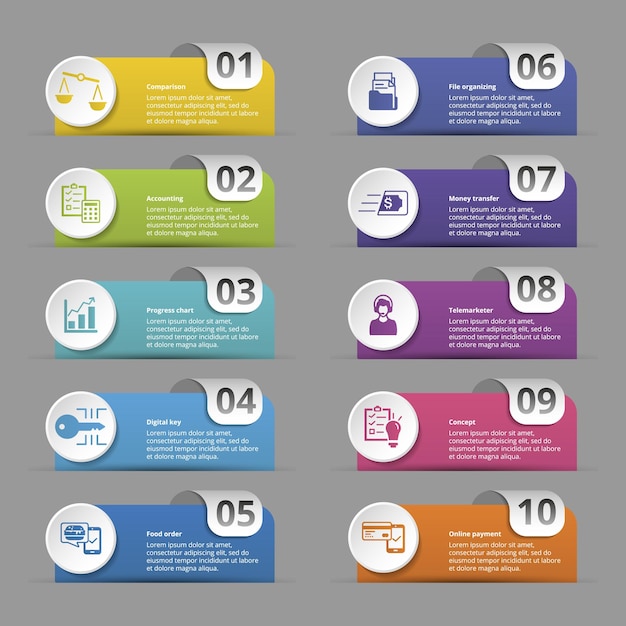 Infografías con iconos temáticos de servicios digitales pasos como