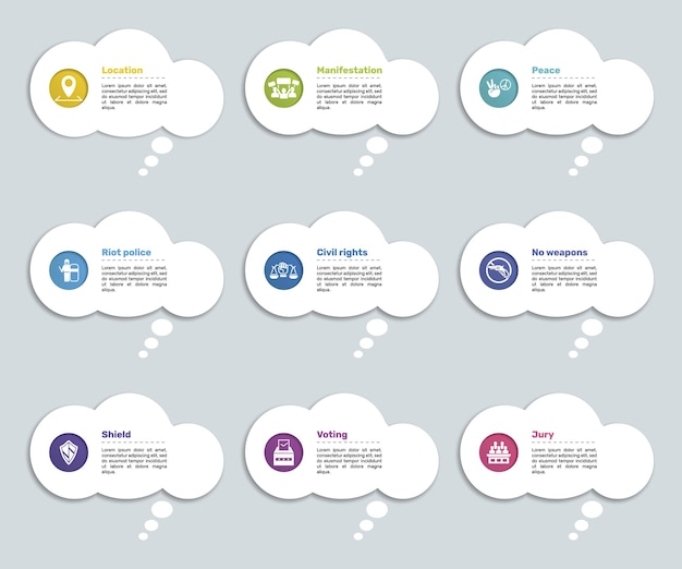 Infografías con iconos temáticos de servicios digitales pasos como