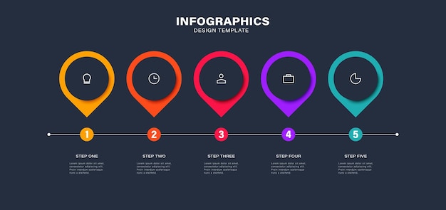 Infografías de línea de tiempo de procesos de negocio 5 pasos círculos diagrama de conexión Formas para modelos de negocios vector 2712