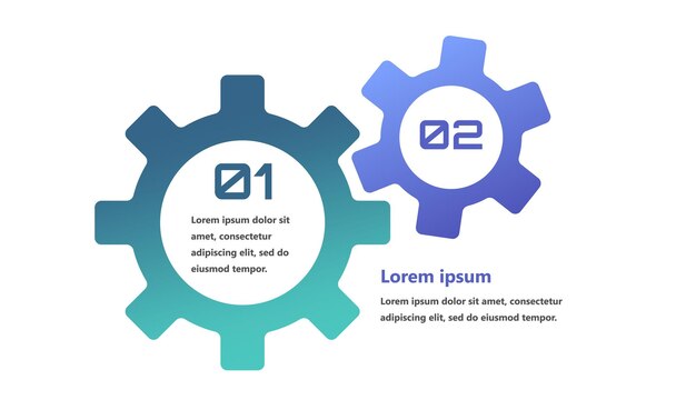 Infografías modernas con elementos en forma de engranajes que simbolizan el proceso de una idea o estrategia en los negocios Los elementos están interconectados creando una sensación de red y apoyo