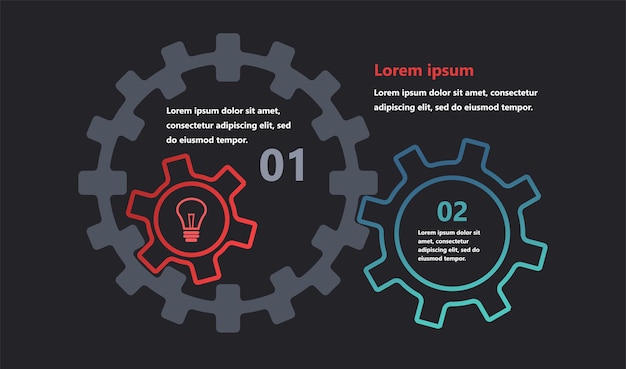 Infografías modernas con elementos en forma de engranajes que simbolizan el proceso de una idea o estrategia en los negocios Los elementos están interconectados creando una sensación de red y apoyo