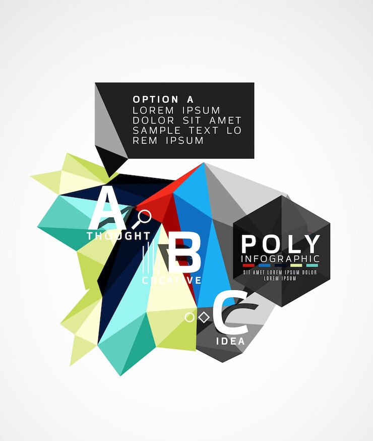 Vector infografías poligonales de colores abstractas vectoriales