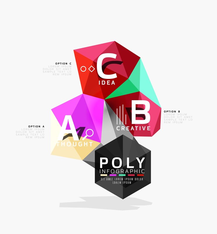 Vector infografías poligonales de colores abstractas vectoriales