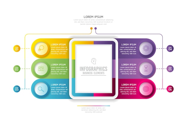 Infografías. presentación y gráfico. pasos o procesos. diseño de plantilla de flujo de trabajo de número de opciones. 6 pasos.
