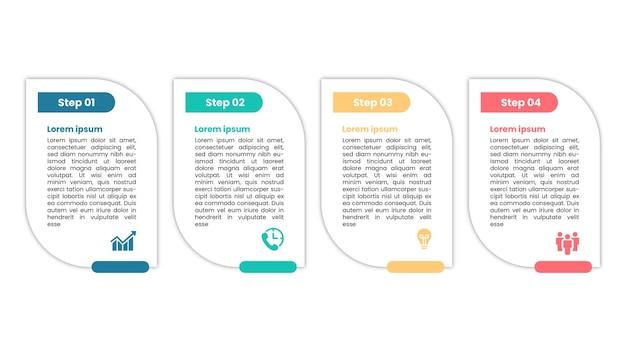 Infográfico colorido paso a paso con iconos para el flujo de negocios y procesos