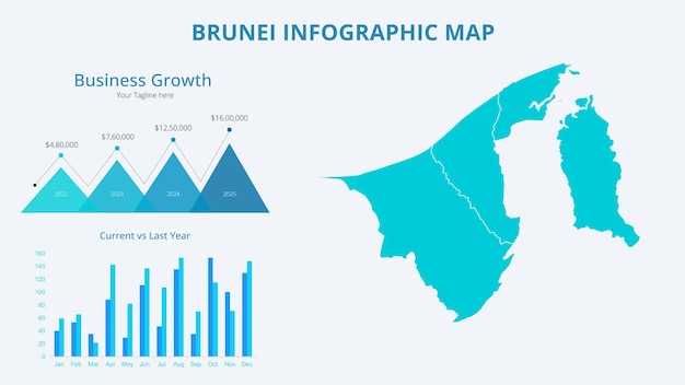Infográfico de crecimiento empresarial Mapa de Brunei