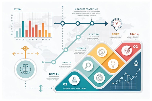 Infográfico de crecimiento de negocios y flujo de procesos