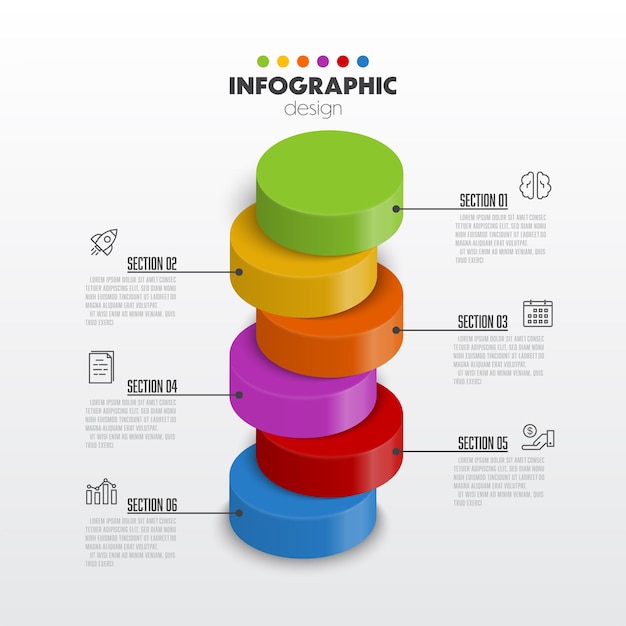 Vector infográfico de gráfico de cilindros de pila para presentaciones y concepto de negocio 6 opciones