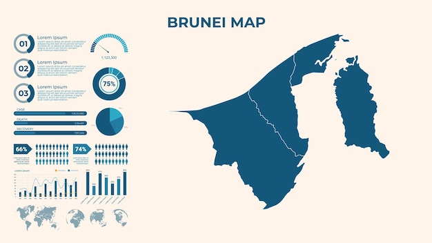 Infográfico Mapa de Brunei Vector Mapa de un mapa global en forma de regiones de Brunei