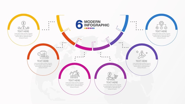 Infográfico medio círculo 6 pasos