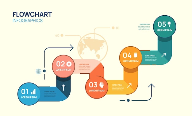 Infográfico plantilla de diagrama de flujo de flecha para negocio 5 opciones vector de presentación de datos