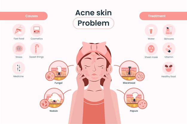 Infográfico sobre el problema de la piel del acné en las mujeres