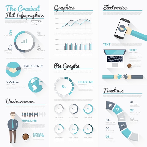 Los infográficos planos más locos y los elementos modernos del negocio