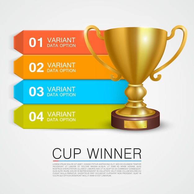 Información gráfica Arte de la copa ganadora. Ilustración vectorial