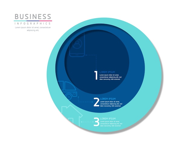 Información de marketing de plantilla de diseño de infografías de ilustración vectorial con 3 opciones o pasos