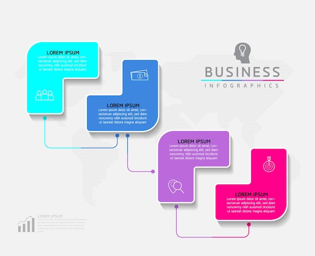 Información de marketing de plantilla de diseño de infografías de ilustración vectorial con 4 opciones o pasos