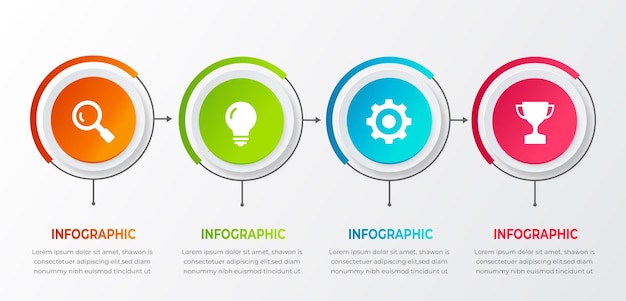 Información de marketing de plantilla de diseño de infografías de ilustración vectorial con 4 opciones o pasos