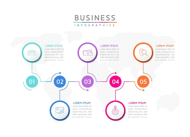 Información de marketing de plantilla de diseño de infografías de ilustración vectorial con 5 opciones o pasos