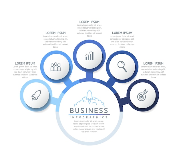 Información de marketing de plantilla de diseño de infografías de ilustración vectorial con 5 opciones o pasos