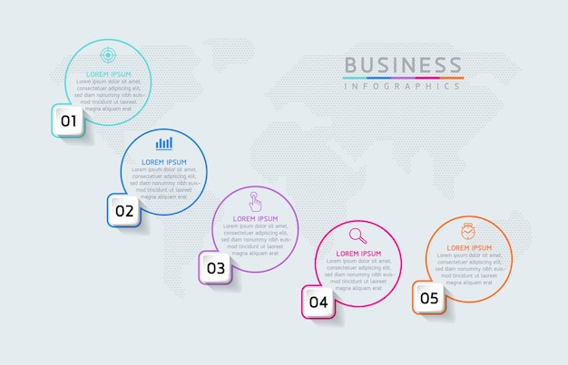 Información de marketing de plantilla de diseño de infografías de ilustración vectorial con 5 opciones o pasos