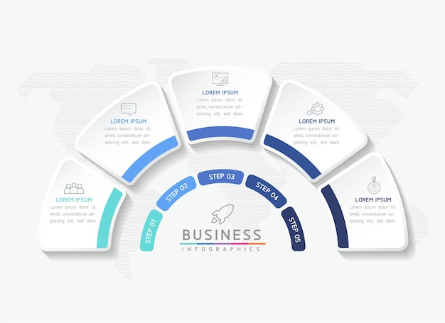 Información de marketing de plantilla de diseño de infografías de ilustración vectorial con 5 opciones o pasos
