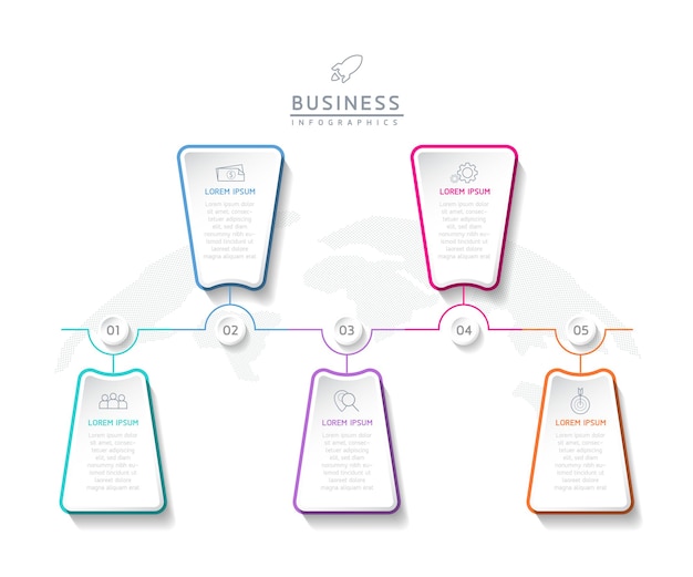 Información de marketing de plantilla de diseño de infografías de ilustración vectorial con 5 opciones o pasos