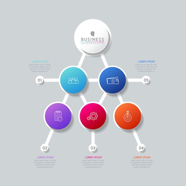 Información de marketing de plantilla de diseño de infografías de ilustración vectorial con 5 opciones o pasos