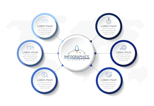 Información de marketing de plantilla de diseño de infografías de ilustración vectorial con 6 opciones o pasos