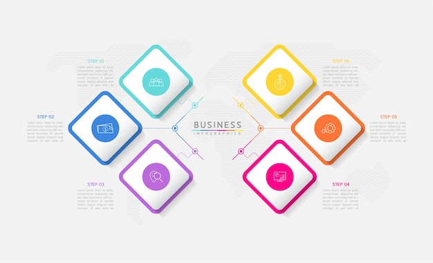 Información de marketing de plantilla de diseño de infografías de ilustración vectorial con 6 opciones o pasos