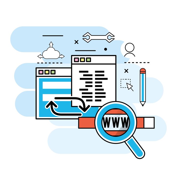 Vector información del proceso del sitio web a la tecnología de programación.