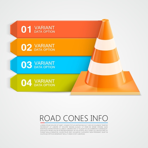Vector información de road cones, números de información de cones. ilustración vectorial