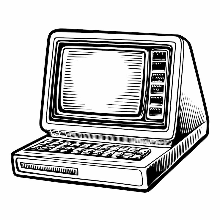 Vector informática retro en el estilo de grabado vintage ilustración vectorial