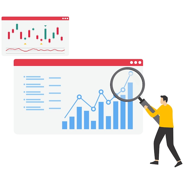 Vector informe de análisis financiero datos de presentación de informes con gráficos y gráficos verificación de la información en el sitio web emp