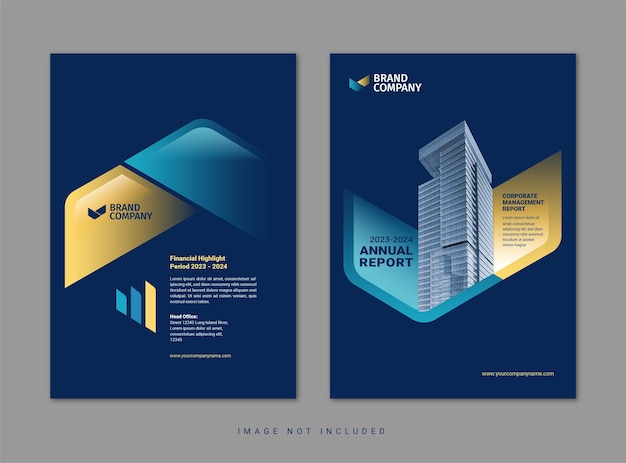 Informe anual diseño de portada azul amarillo color negocio corporativo profesional limpio plantilla