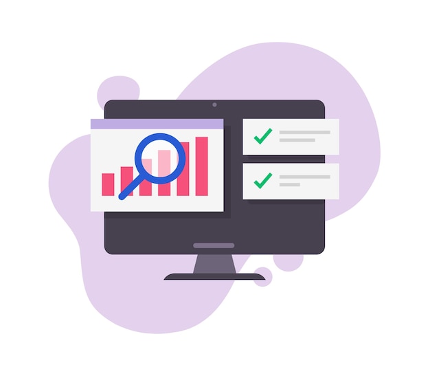 Informe de diagrama de gráfico de análisis de investigación sobre icono de vector de informe de computadora auditoría de crecimiento de datos de ventas de finanzas gráfico en línea imagen de gráfico de análisis de finanzas de kpi digital ilustrado