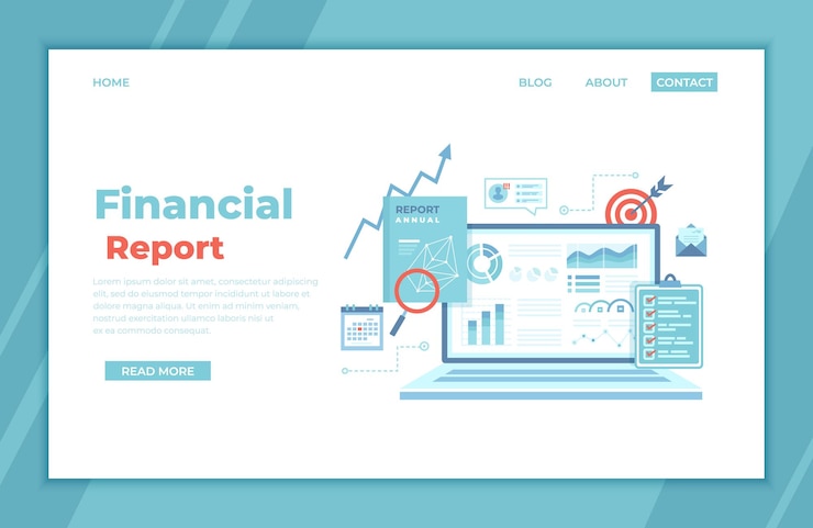 Vector informe financiero análisis contable resultados de investigación de auditoría laptop con gráficos y tablas
