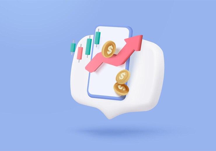 Vector informe gráfico de negociación de acciones en 3d para el mercado estadístico en el icono de burbuja vender y comprar dinero en efectivo e intercambiar con negocios financieros analizando la inversión icono de negociación bancaria en 3d ilustración vectorial de renderización