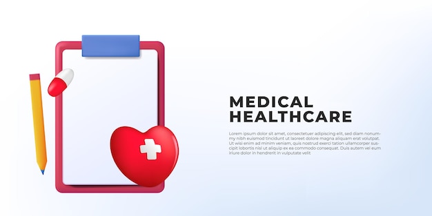 El informe médico de dibujos animados en 3D diagnostica el concepto de ilustración de atención médica para la clínica del hospital