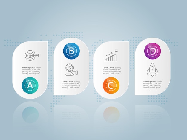 Informe de presentación de línea de tiempo de elementos de infografía horizontal con iconos de negocios 4 pasos fondo de ilustración vectorial