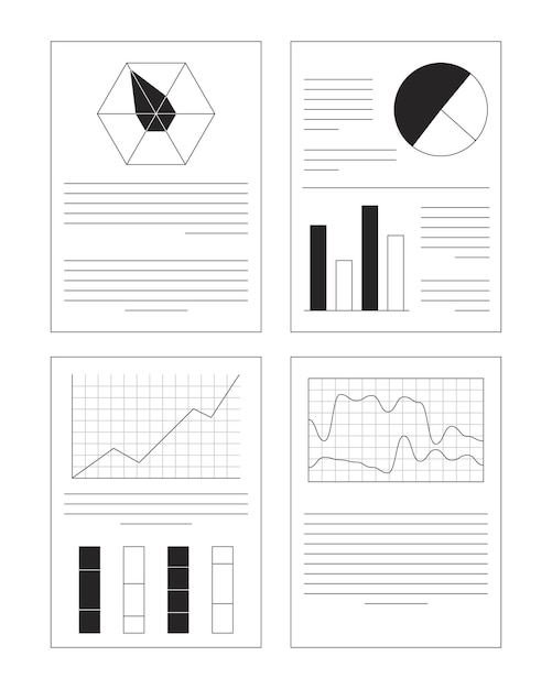 Informes empresariales con gráficos y gráficos conjuntos de objetos de línea 2D
