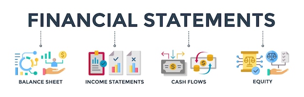 Informes financieros ilustrados por icono vectorial de banner web para negocios y finanzas